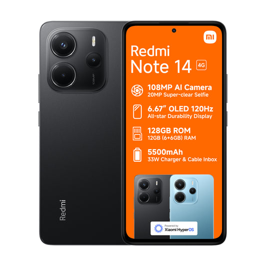 Xiaomi Redmi Note 14 128GB – Midnight Black Front View