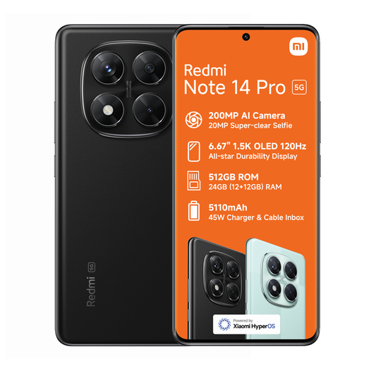 Xiaomi Redmi Note 14 Pro 5G 512GB (8GB RAM) – Midnight Black Front View