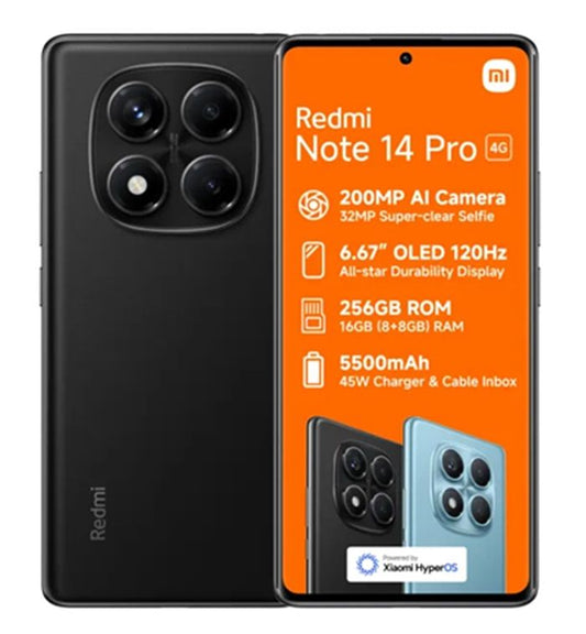 Xiaomi Redmi Note 14 Pro 5G 256GB (8GB RAM) – Midnight Black Front View